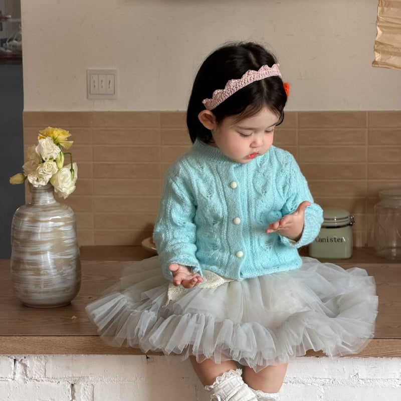 【BABY&KID】韓国風ニットカーディガン、小花柄長袖、チュールスカートSK104002