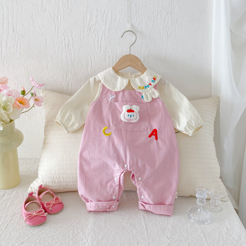 【BABY】アルファベット刺繍サロペット＆ガールシャツSK092411