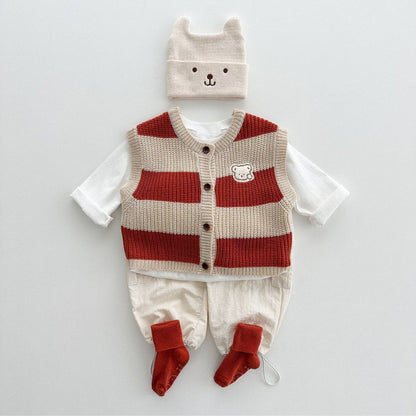 【BABY】ボーダーくまワッペンベストSK101541