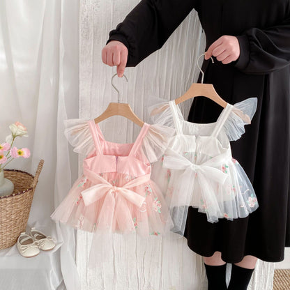 【BABY】夏新作 フラワー刺繍プリンセスロンパースワンピSK081708