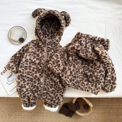 【BABY&KID】ヒョウ柄帽子付きアウター、ロンパースSK022408