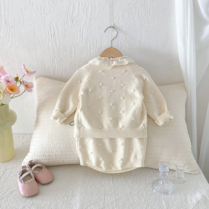 【BABY】花柄ニットカーデ＆サロペット、レースTシャツSK101416