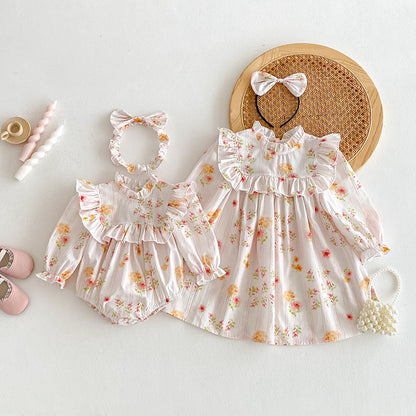 【姉妹服】カラフル花柄ロンパース、ワンピースSK101138