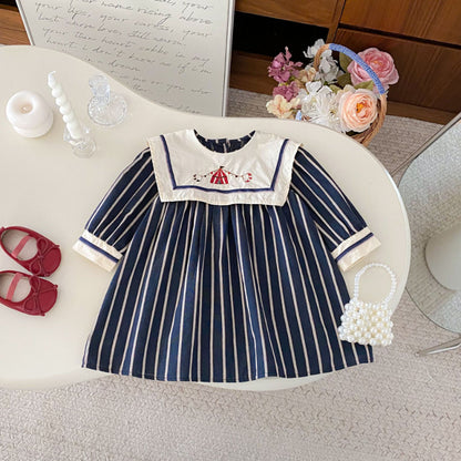【BABY&KID】レトロ刺繍ストライプワンピースSK092325