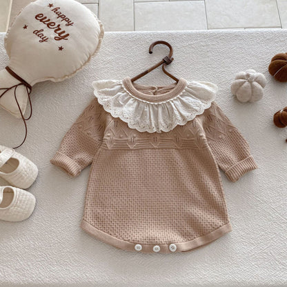 【BABY】レース襟ニットロンパースSK100306