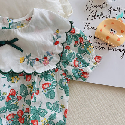 【BABY】夏新作 フラワー刺繍ロンパースSK092105