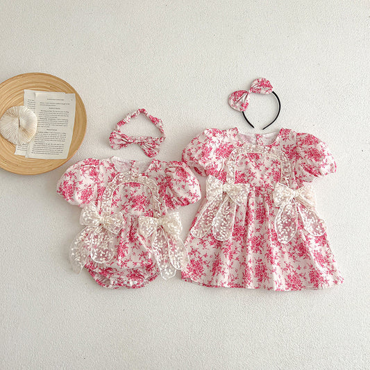【姉妹服】夏新作 リボンレースロンパース、ワンピースSK081629
