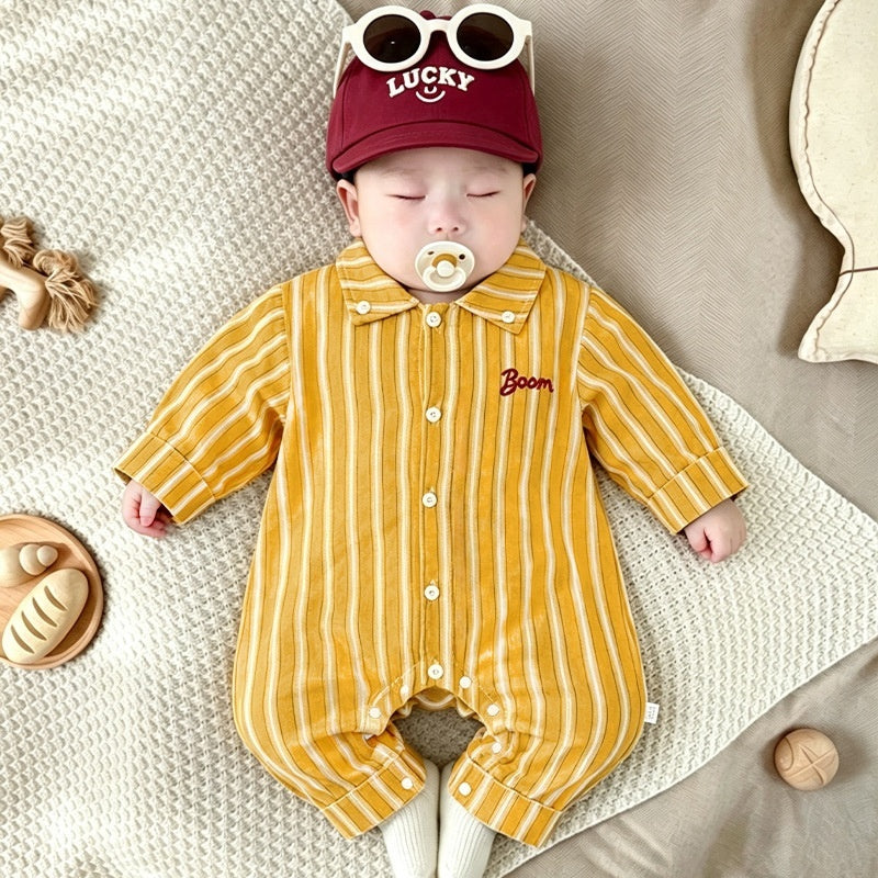 【BABY】イエローストライプカバーオールSK106712