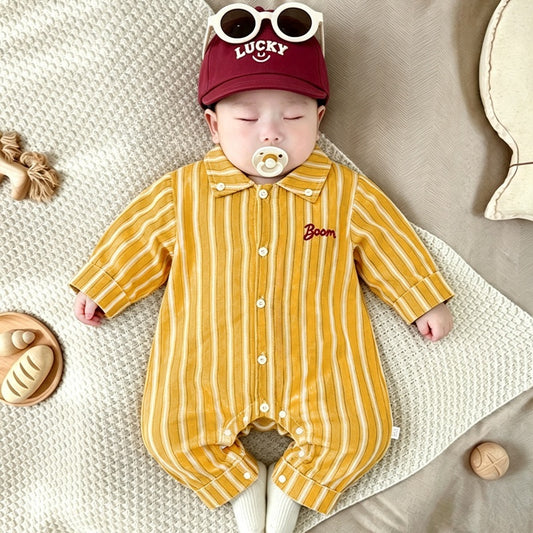 【BABY】イエローストライプカバーオールSK106712