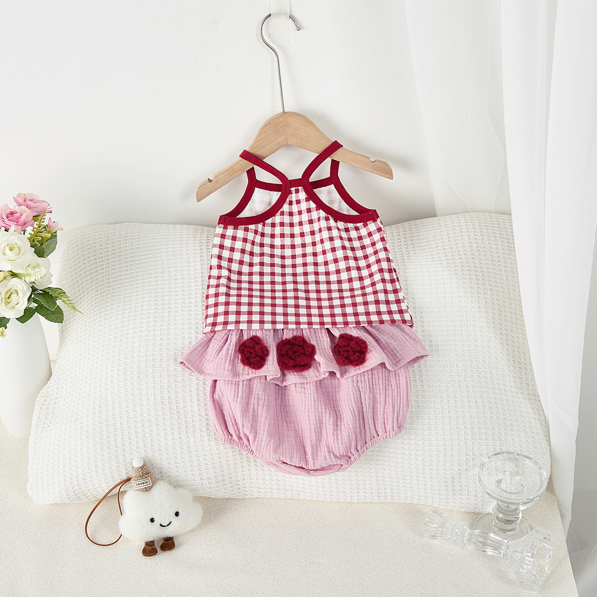 【BABY】夏新作 チェック柄タンクトップ＆花柄ショートパンツSK072308