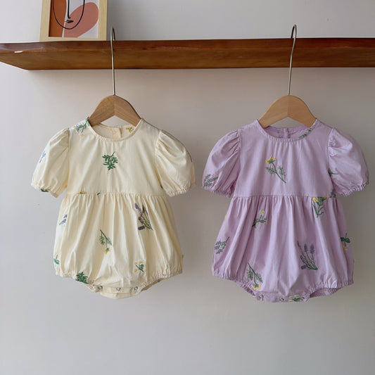 【BABY】夏新作 フラワー刺繍パフスリーブロンパースSK082312