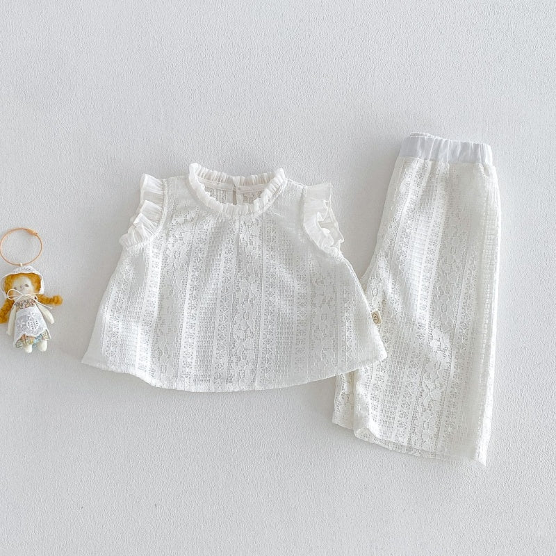 【BABY&KID】夏新作フリルスリーブレースセットアップSK106102