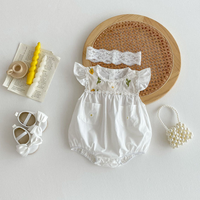 【BABY】夏新作 小花刺繍襟ロンパースSK071907