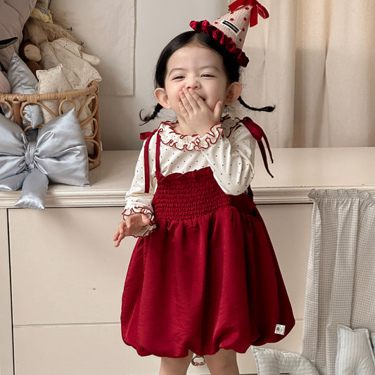 【BABY】リボンキャミワンピース&ドット長袖トップスSK103415