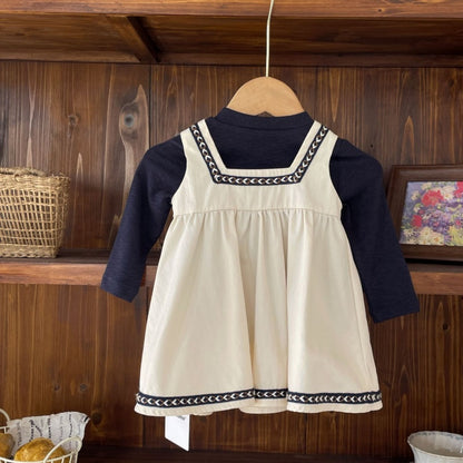 【BABY】スクエアネックワンピース、コットン長袖トップスSK107418