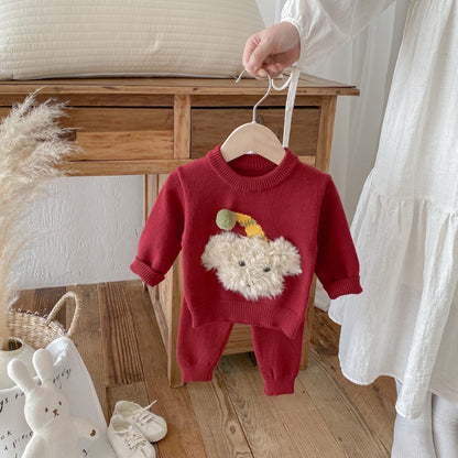 【BABY】立体ぬいぐるみ付きニットセットアップSK092405