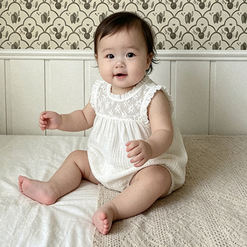 【BABY】夏新作レース切り替えシワ加工ロンパースSK106520