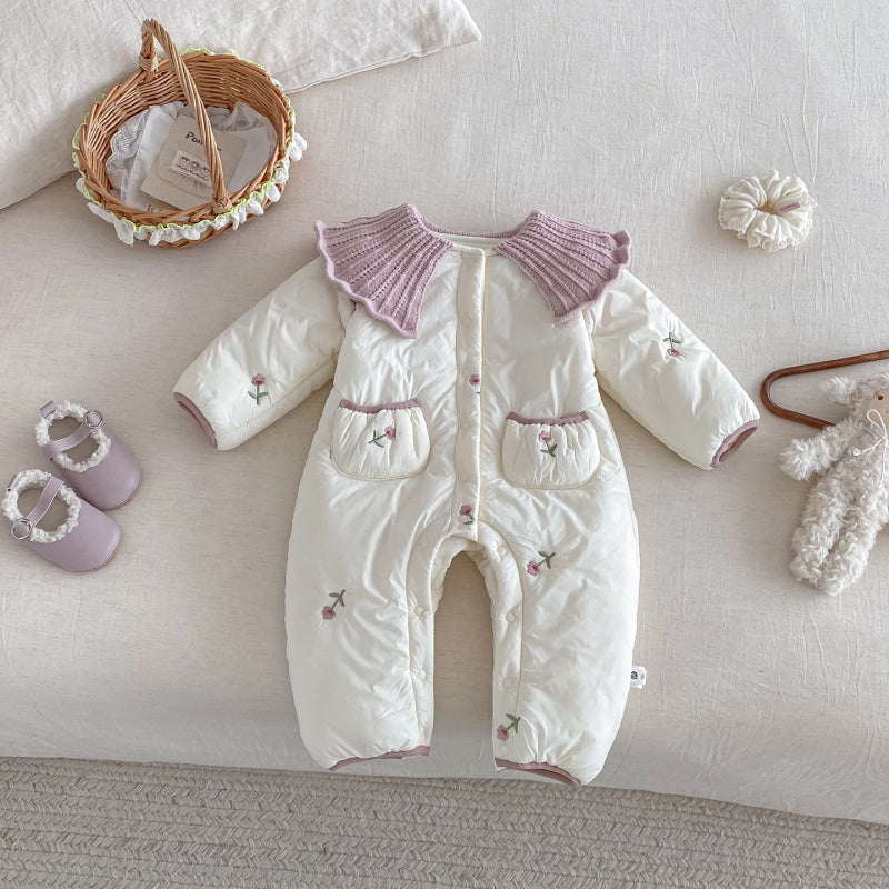 【BABY】冬新作小花柄キルティングニット襟あったかカバーオールSK103103