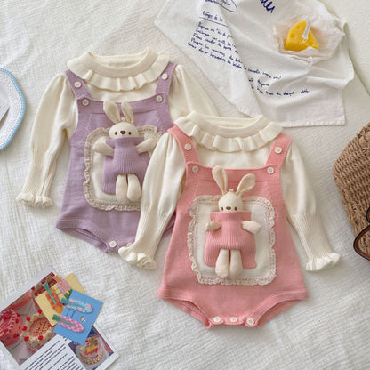 【BABY】うさぎニットサロペット＆無地ニットトップスSK101412