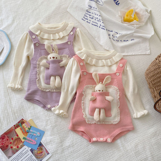 【BABY】うさぎニットサロペット＆無地ニットトップスSK101412