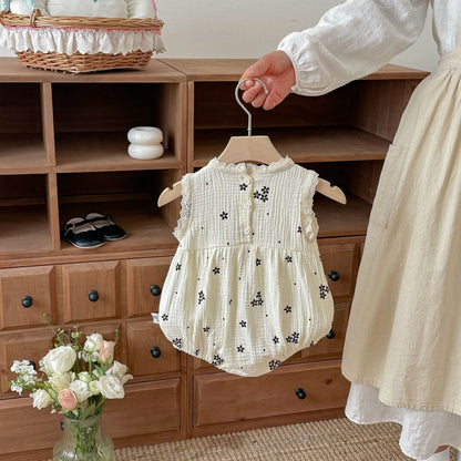 【BABY】夏新作韓国風ノースリーブ刺繍ロンパースSK105007