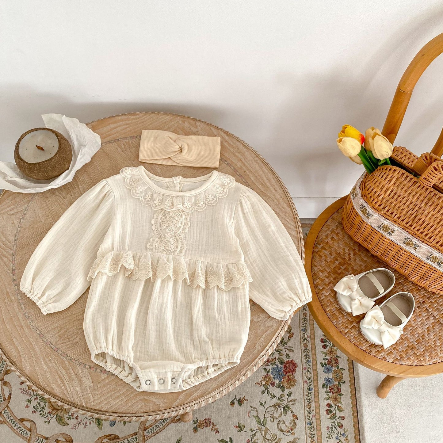 【BABY】レース花刺繡ロンパースSK030614
