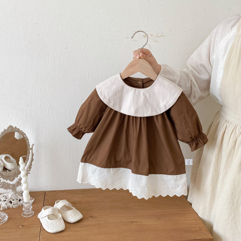 【BABY】長袖クルーネックロンパース、ワンピースSK100124