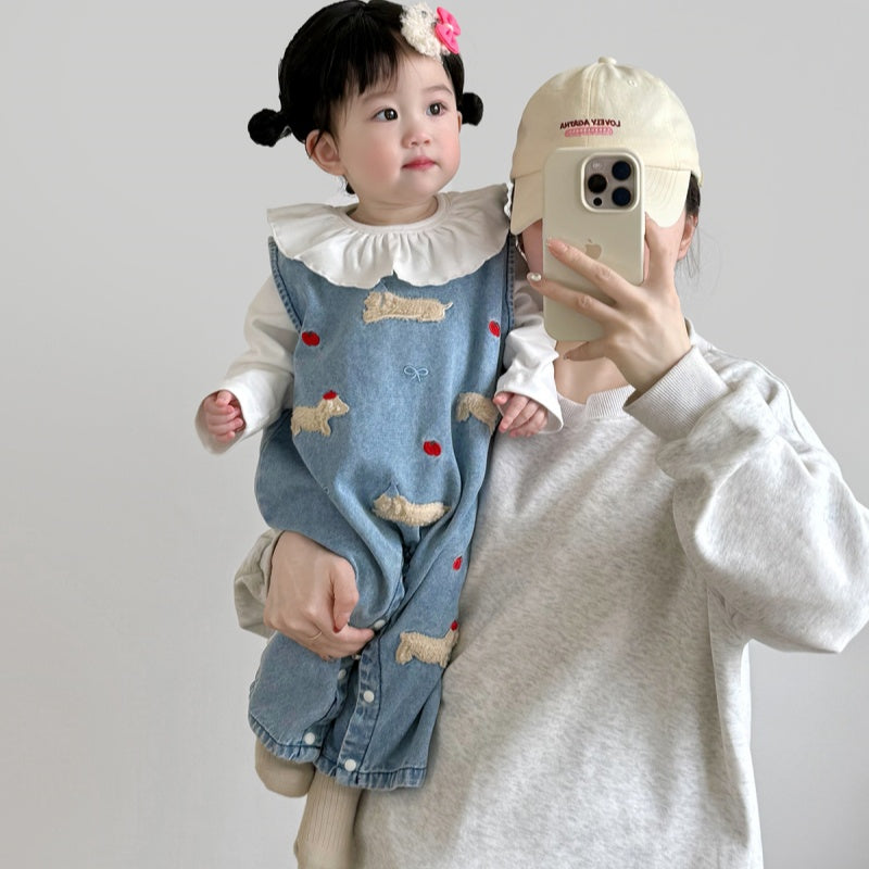 【BABY】りんご&犬柄デニムサロペット、うさぎ刺繍TシャツSK100536