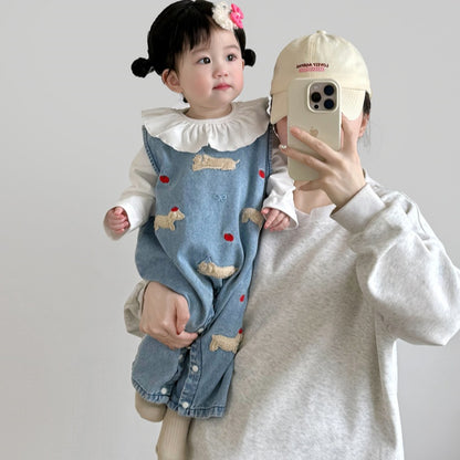 【BABY】りんご&犬柄デニムサロペット、うさぎ刺繍TシャツSK100536