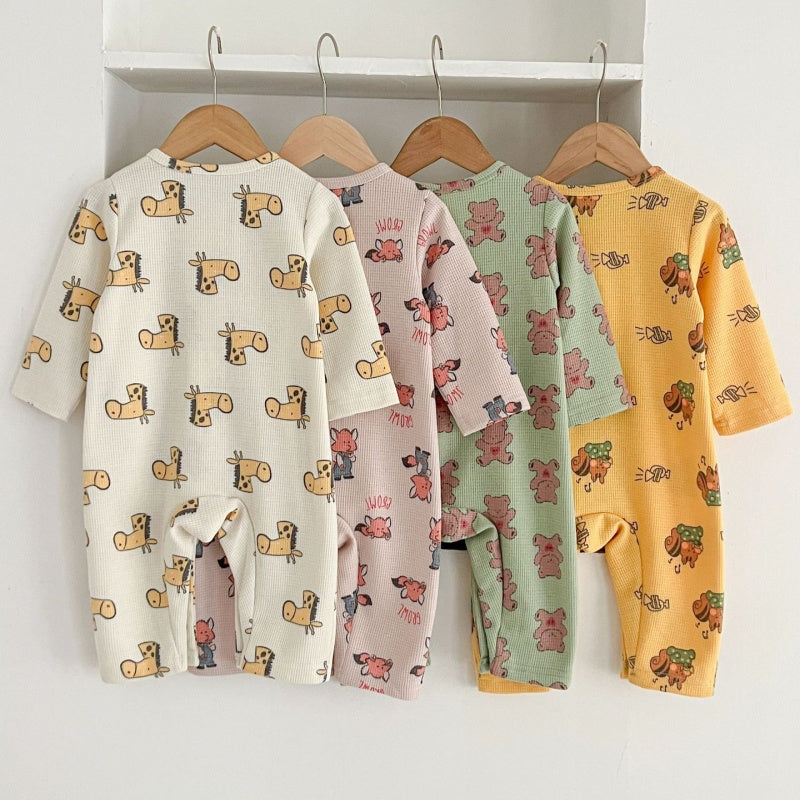 【BABY】ワッフル地可愛いプリントカバーオールSK100327