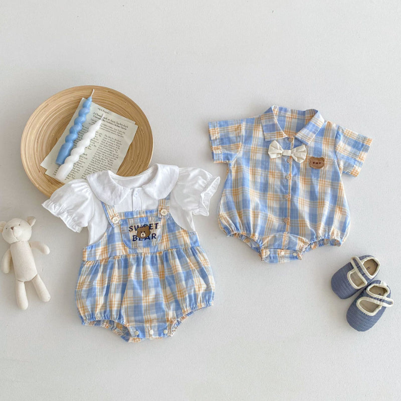 【BABY】夏新作 Sweet bearチェックロンパース、サロペットSK062910