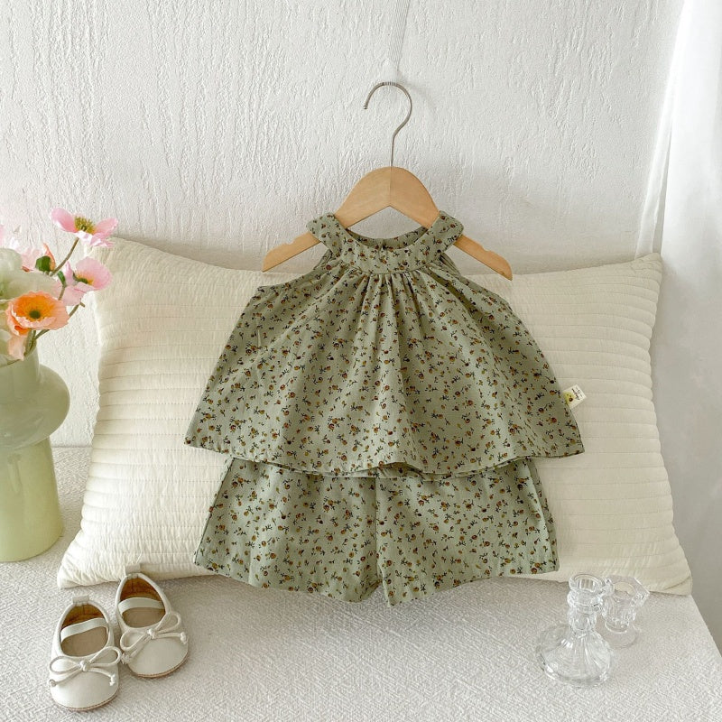 【BABY&KID】夏新作小花柄総柄グリーンセットアップSK105817