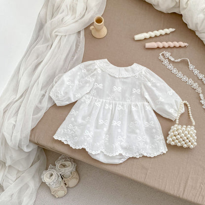 【BABY】翻襟蝶結び刺繍ロンパーススカートSK092815