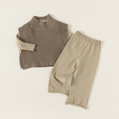 【BABY&KID】ハイネックベスト＆無地ニット＆ニットパンツ3点セットSK101840