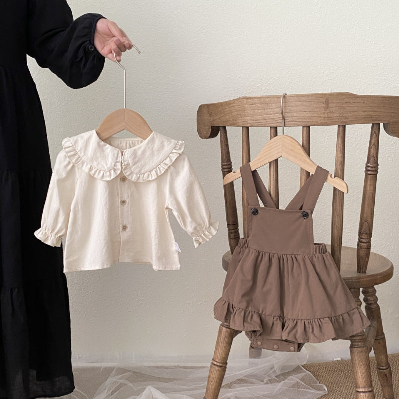 【BABY】ブラウンサロペットロンパース＆シャツセットSK092823