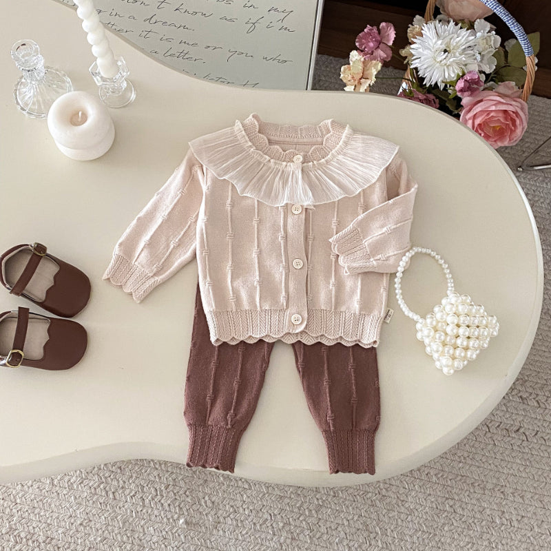 【BABY】ドールカラー長袖ニットカーディガン&ニットパンツSK100713