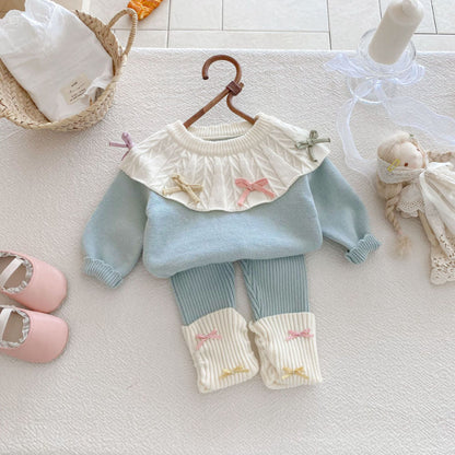 【BABY】キャンディカラー蝶結びニットセットアップSK092409