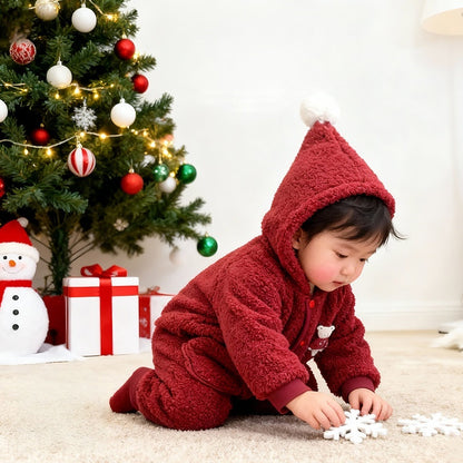 【BABY】冬新作くまワッペンあったかフード付きカバーオールSK103209