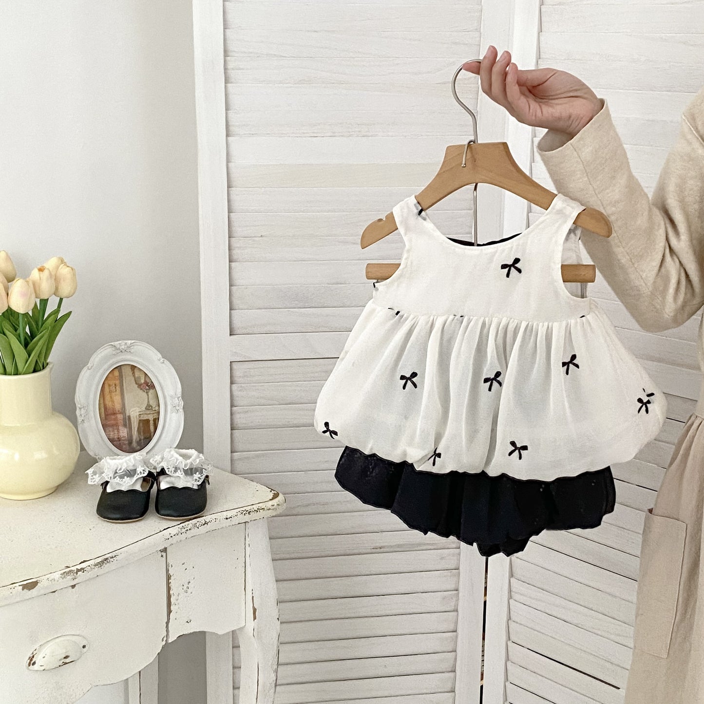 【BABY&KID】夏新作 蝶結びふわふわキャミソール、蝶結付きショートパンツSK061802