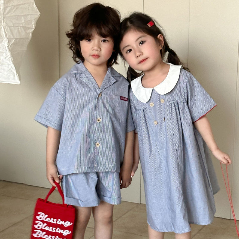 【BABY＆KID】夏新作 ストライプシャツスーツ、ワンピースSK063020
