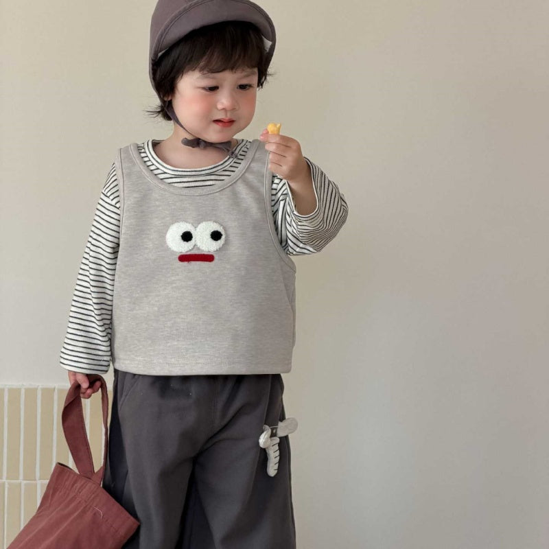 【BABY&KID】おめめ柄ベスト、ボーダー長袖、カジュアルパンツSK104007