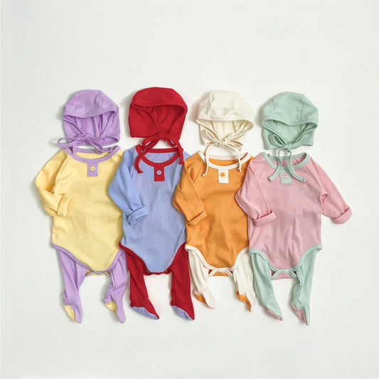 【BABY】配色パイピングロンパース&ハイウエストレギンス&帽子SK101518