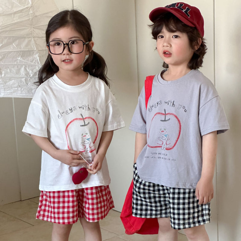 【BABY&KID】夏新作 アップルモチーフTシャツセットアップSK072105