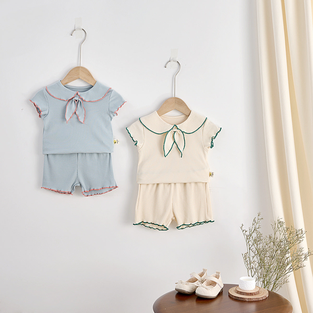 【BABY】夏新作 蝶結びの丸襟セットアップSK072311