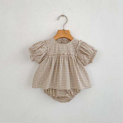 【BABY】夏新作 刺繍、チェック柄セットアップSK072510