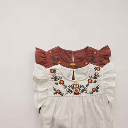 【BABY】夏新作 フリル袖花刺繍ロンパースSK082512