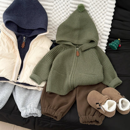 【BABY&KID】冬新作無地フード付きニットカーディガンSK103010