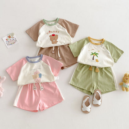 【BABY&KID】夏新作  カラーバリカートゥーンセットアップSK061807