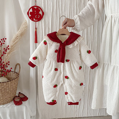 【BABY】冬新作いちご裏起毛カバーオールSK102709
