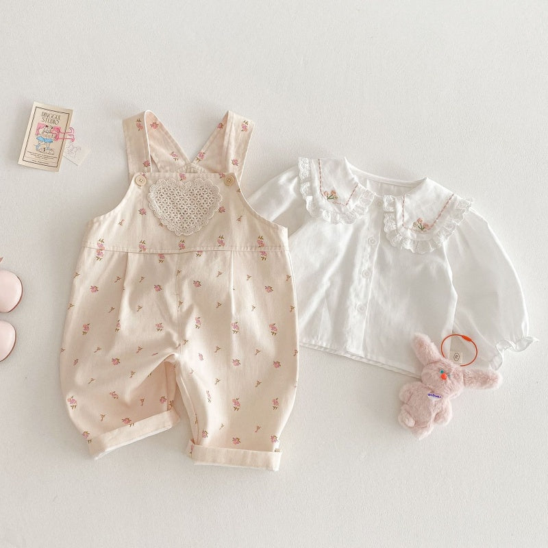 【BABY&KID】小花柄サロペット、刺繍襟シャツSK107212